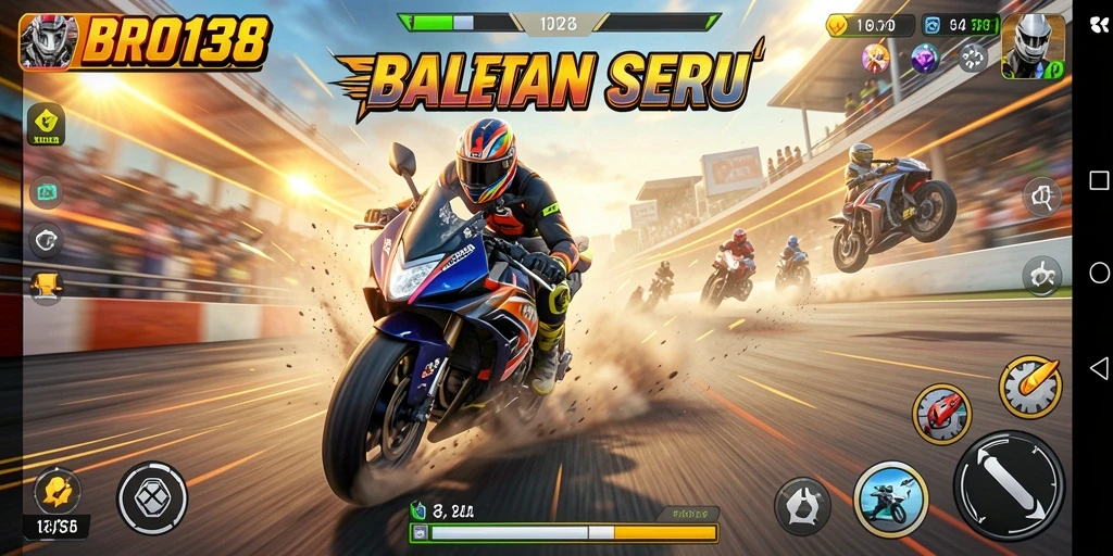 Tangkapan layar game BRO138 menampilkan balapan penuh aksi dan mobil kencang.