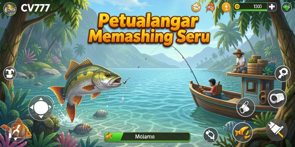 Screenshot gameplay CV777 menampilkan aksi memancing yang seru dan menggembirakan.