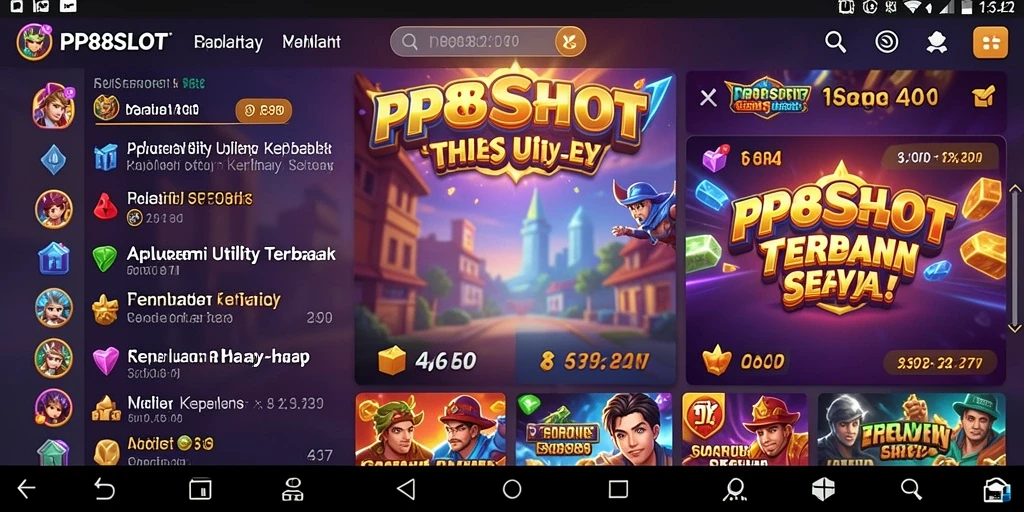 Screenshot menampilkan antarmuka dan fitur utama aplikasi PP88SLOT.