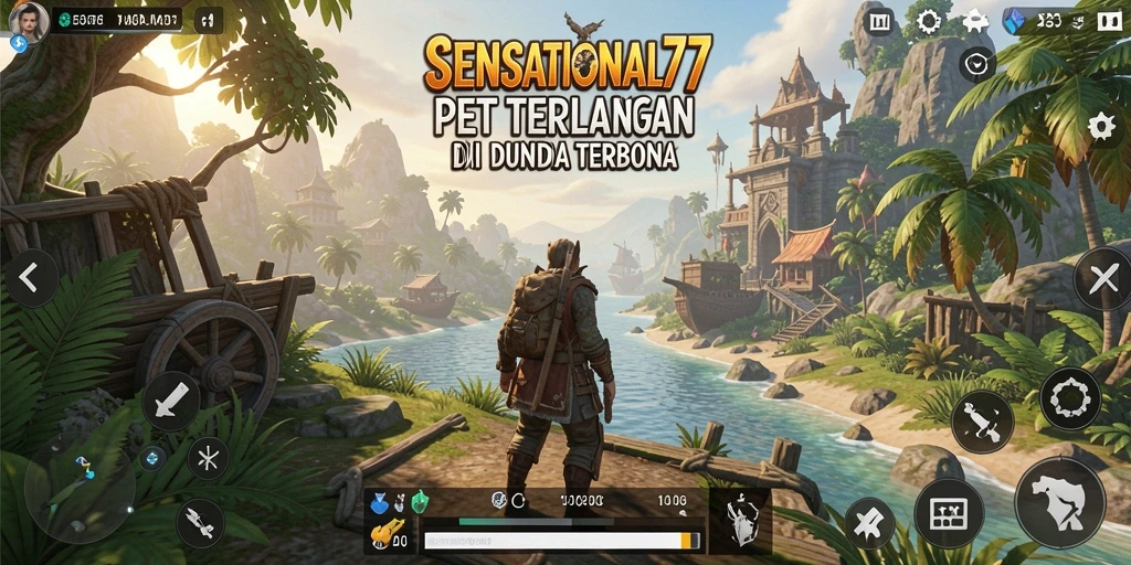 Screenshot gameplay dari SENSATIONAL77 yang menunjukkan eksplorasi dunia terbuka.